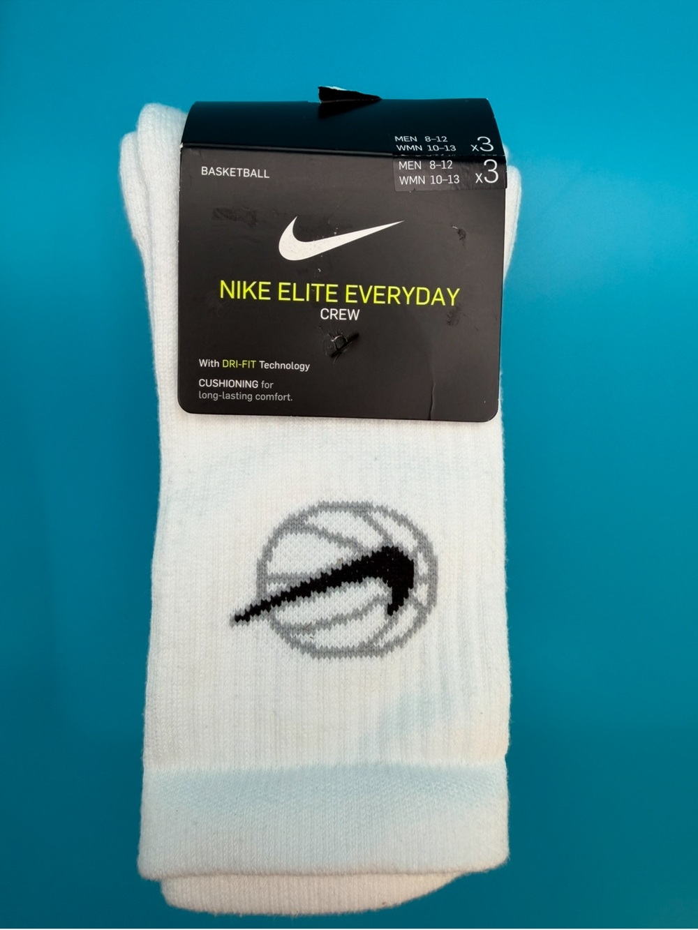 Nike Crew Athletic Socks - White with Black & Gray Logo Men’s or Women’s 3 pair